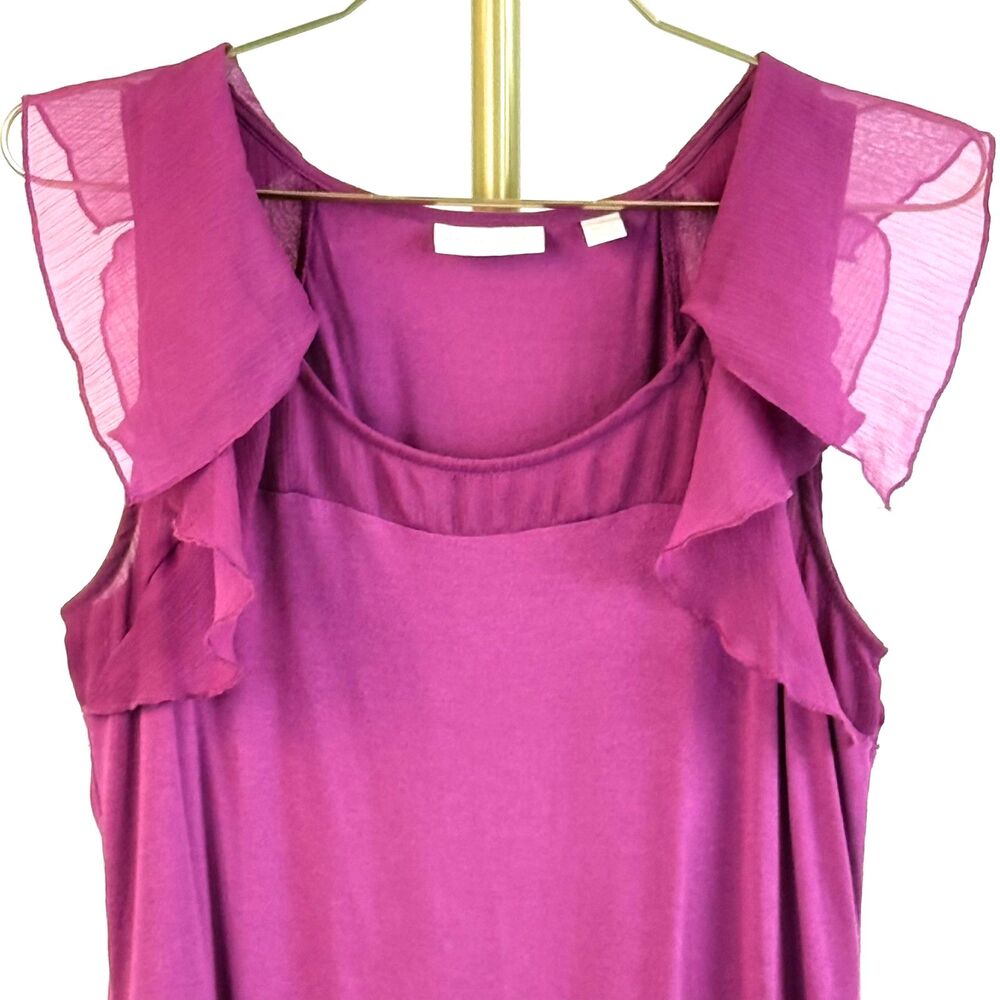 New York & Co Women's Purple Ruffle Sleeve Scoop Neck Blouse Size Medium